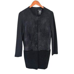 Majestic Filatures Black Mixed-Media Long Sleeve Open Cardigan Jacket Women Size